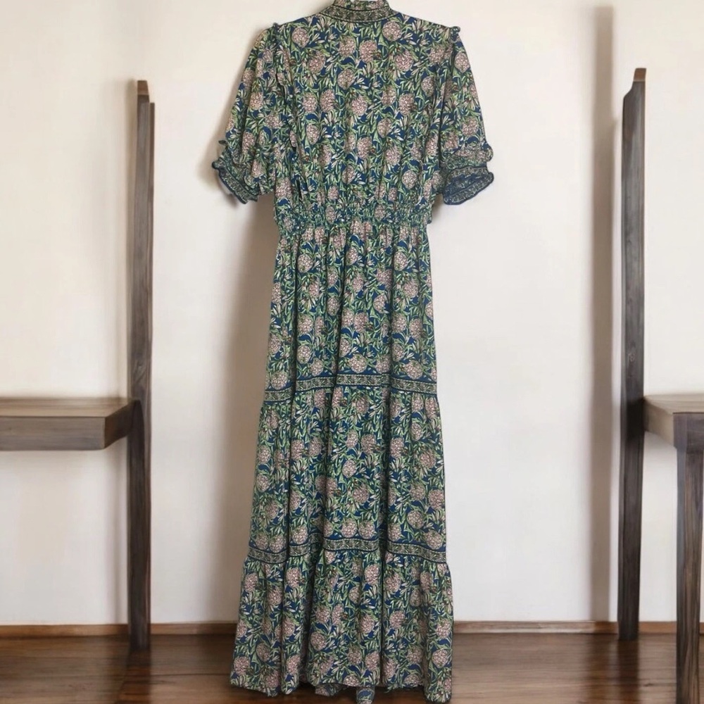 Max Studio Women’s Maxi Dress Sz 1X Ruffled V-neck Shirred waist Fits XL - Picture 7 of 14